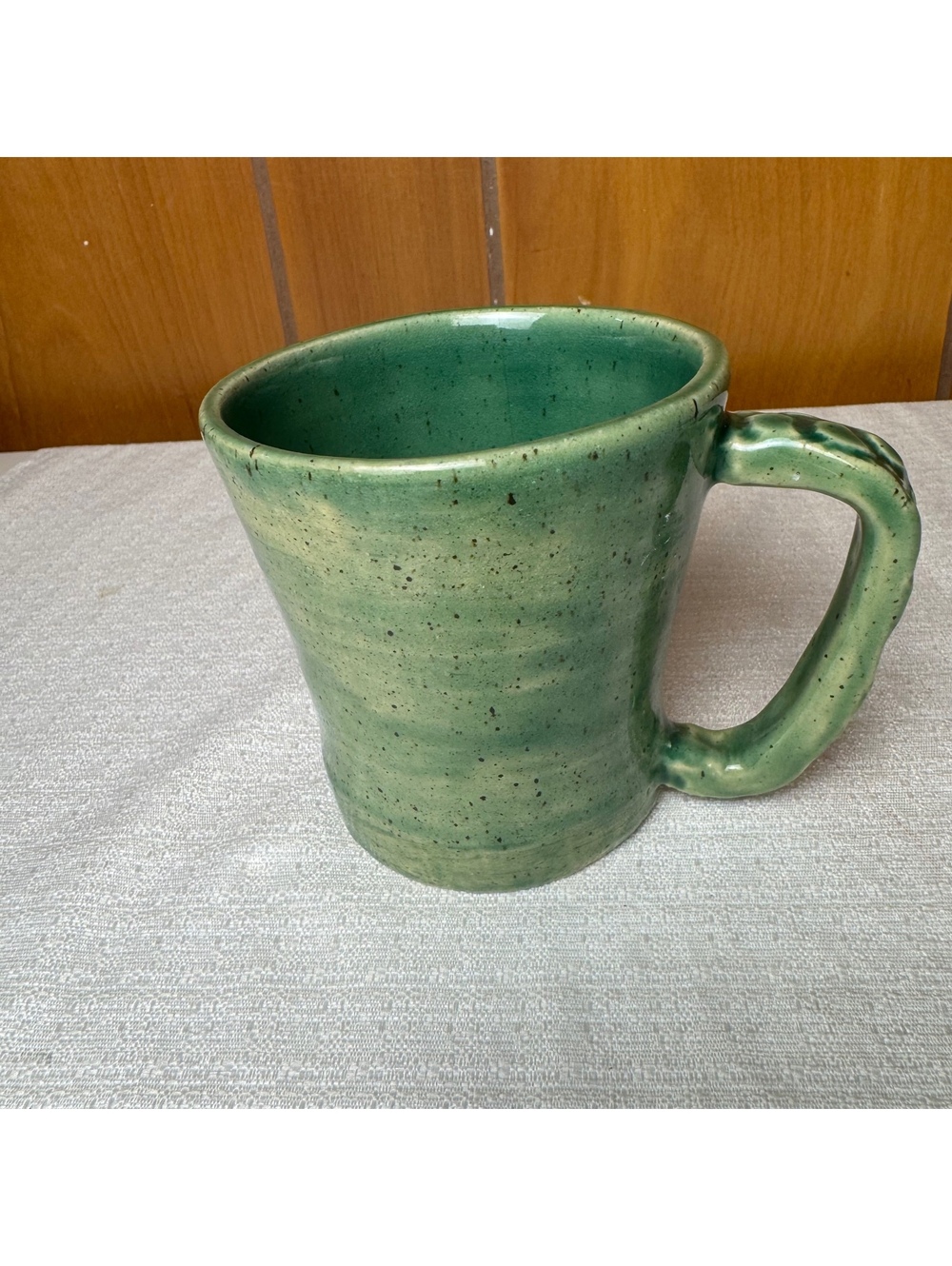 Vintage Handmade Pottery Mug Green Speckled Stoneware Coffee Cup Signed Artisan - Picture 3 of 8